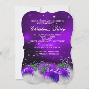 Invitación Adornos de acebo de plata dorada púrpura Navidad P