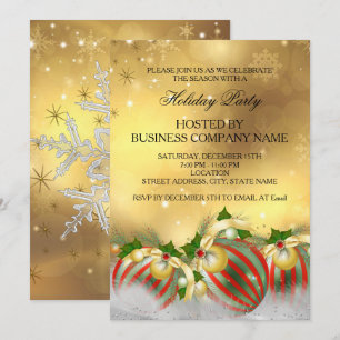 Invitación Adornos de acebo de plata roja dorada Fiesta navid