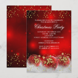 Invitación Adornos de Acebo Dorado Rojo Fiesta Navideña