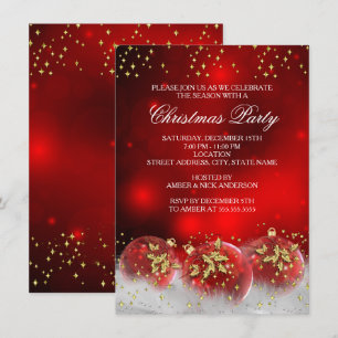 Invitación Adornos de Acebo Dorado Rojo Fiesta Navideña