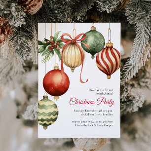Invitación Adornos de Acuarela Fiesta de Navidad