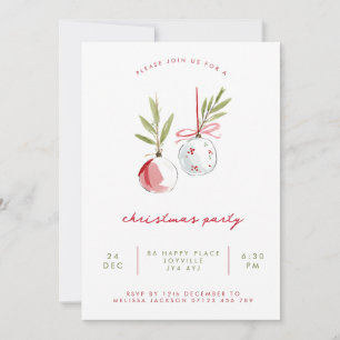Invitación Adornos de Acuarela Minimalista Fiesta de Navidad
