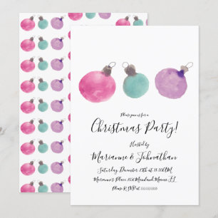 Invitación Adornos de Acuarela para Fiesta de Navidad Pintado