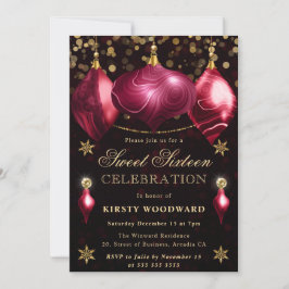 Invitación Adornos de Ágata Borgoña Navidad Dulces 16