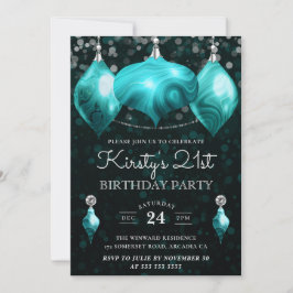 Invitación Adornos de Ágata Turquesa Elegantes Cumpleaños 21