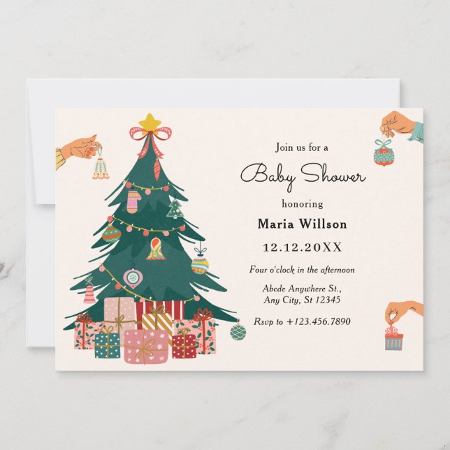 Invitación adornos de árbol de Navidad decoración bebé sembra (Anverso)