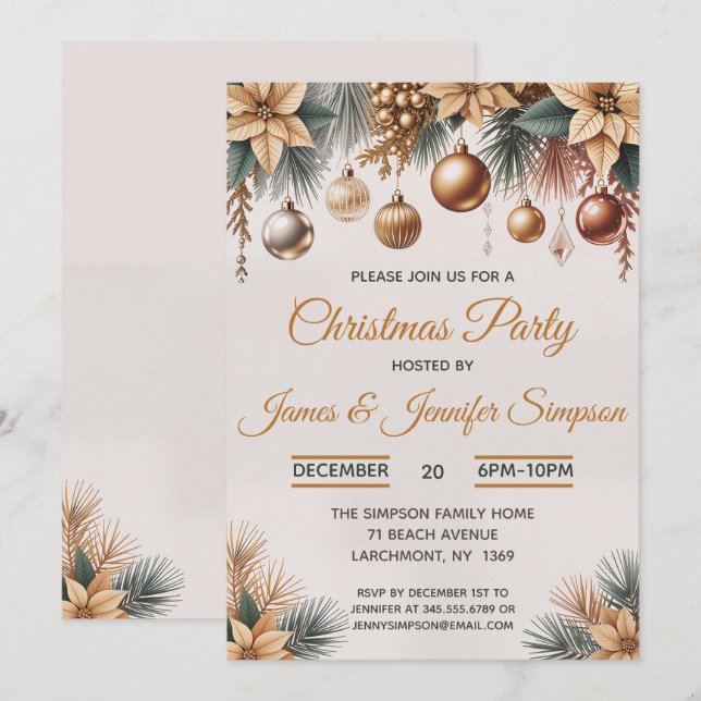 Invitación Adornos de árbol Fiesta de Navidad (Anverso / Reverso)
