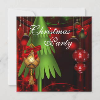 Invitación Adornos de árbol verde Fiesta de Navidad Roja