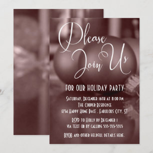 Invitación Adornos de Bola de Oro Rosa Foto, Fiesta Navideña
