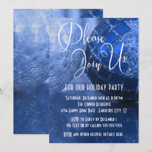 Invitación Adornos de Bola Foto, Fiesta Navideña, Azul