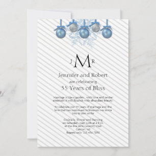 Invitación Adornos de brillo plateado azul Bodas Aniversario