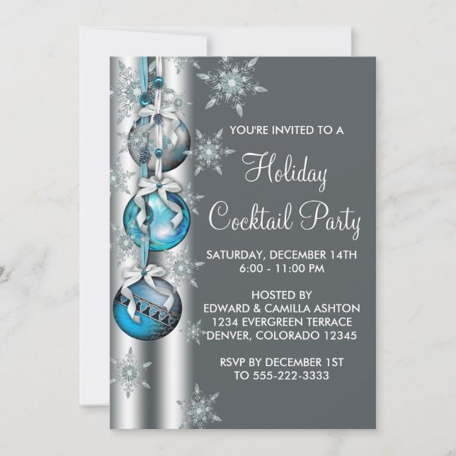 Invitación Adornos de copos de nieve azul turquesa Fiesta de  (Anverso)
