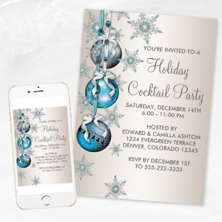 Invitación Adornos de copos de nieve azul turquesa Fiesta de 
