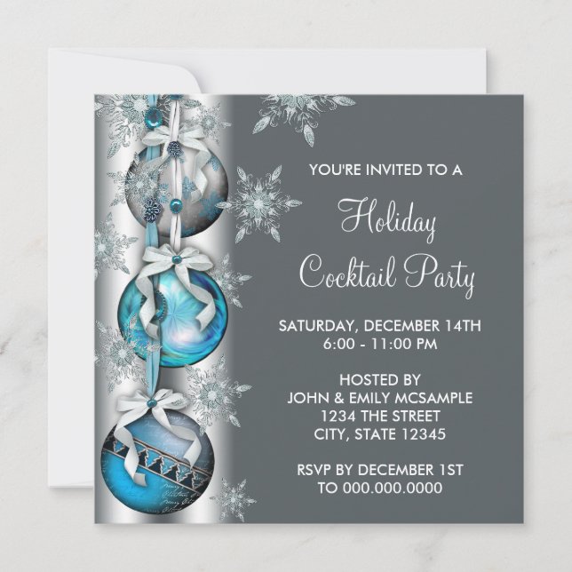 Invitación Adornos de copos de nieve azul turquesa para fiest (Anverso)