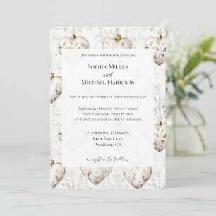Invitación Adornos de Corazones Grises Crema Chic Boda