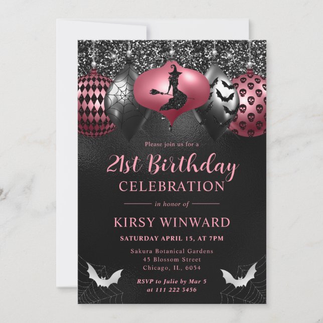 Invitación Adornos de cumpleaños de Halloween glamurosos (Anverso)