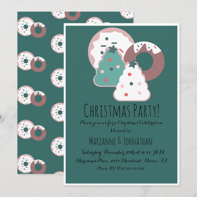 Invitación Adornos de dona para regalos de Navidad Tema de va (Anverso / Reverso)