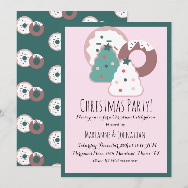 Invitación Adornos de Donut para Golosinas de Navidad Tema de (Anverso / Reverso)