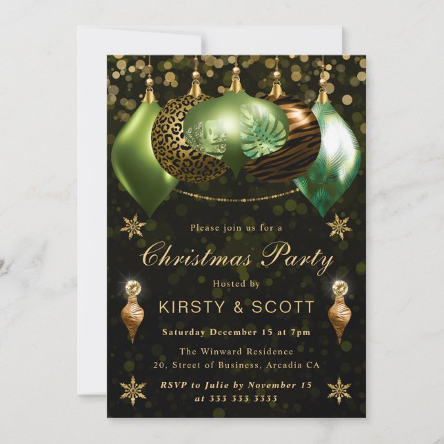 Invitación Adornos de Fauna de Safari para Fiesta de Navidad (Anverso)