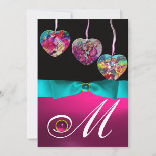 INVITACIÓN ADORNOS DE FIESTA DE CORAZONES COLORIDOS MONOGRAMA
