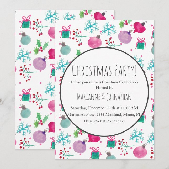 Invitación Adornos de fiesta de Navidad con acuarela Navidade (Anverso / Reverso)
