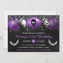 Invitación Adornos de Halloween negros y morados Cumpleaños 2