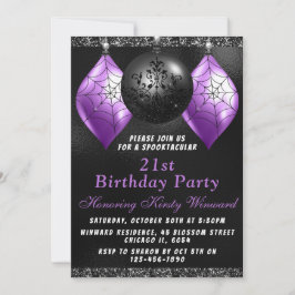 Invitación Adornos de Halloween negros y morados para fiesta 