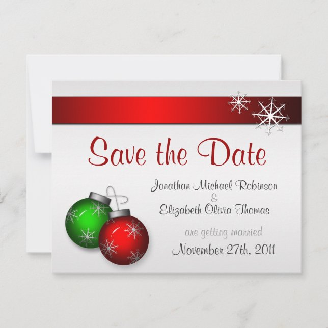 Invitación Adornos de Navidad Boda Save the Date (Anverso)