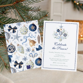 Invitación Adornos de Navidad de Acuarela Azul Fiesta