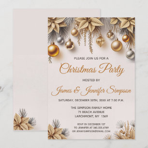 Invitación Adornos de Navidad de árbol de oro y plata Fiesta