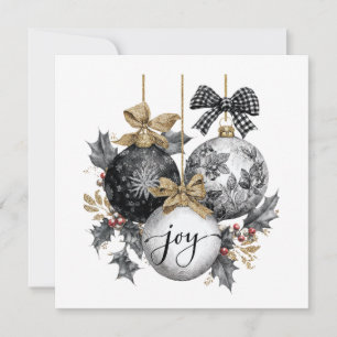 Invitación Adornos de Navidad Elegantes en Blanco y NegroPega