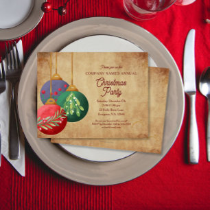 Invitación Adornos de Navidad en Pergamino Fiesta Elegante