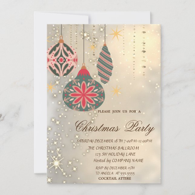 Invitación Adornos de Navidad Vintage Fiesta de Navidad Dorad (Anverso)
