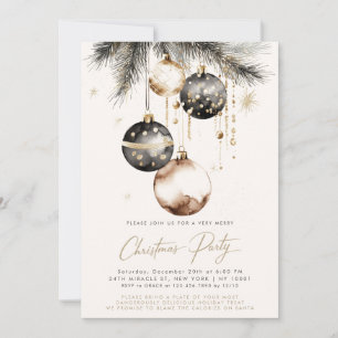 Invitación Adornos de oro negro beige Bolas Fiesta de Navidad