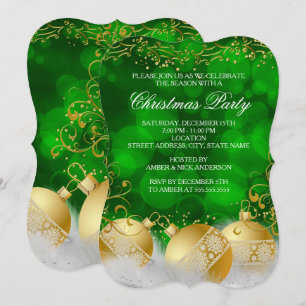 Invitación Adornos de oro verde Burbujas Blanca Fiesta de Nav