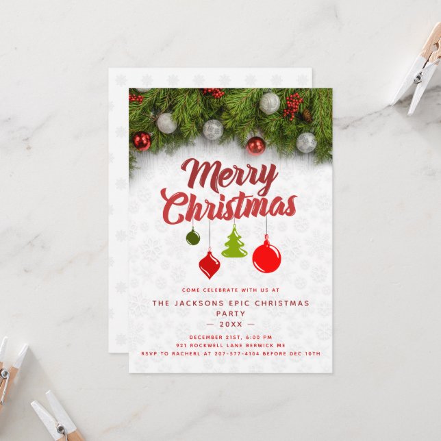 Invitación Adornos de pino de Navidad Fiesta de Navidad  (Anverso/Reverso In Situ)