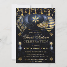 Adornos de purpurina azules y dorados Sweet Sixtee
