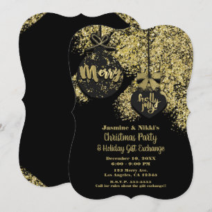 Invitación Adornos de purpurina de oro negro Fiesta glamour d