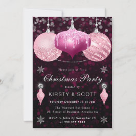 Invitación Adornos de purpurina rosa para cena de Navidad