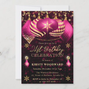 Invitación Adornos de purpurina rosa y dorado Cumpleaños 21