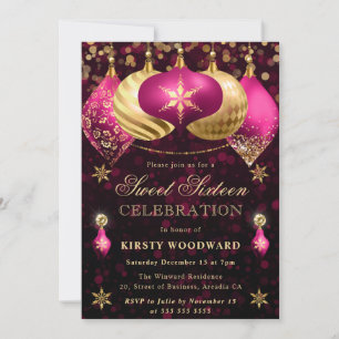 Invitación Adornos de purpurina rosados y dorados Sweet Sixte