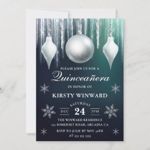 Invitación Adornos de Quinceañera de Vidrio de Invierno y Cop