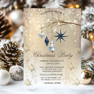 Invitación Adornos de Ramas de Árbol Copos de Nieve Dorados