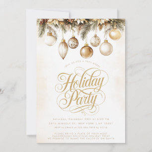 Invitación Adornos de tipografía dorada Bolas de Navidad Fies