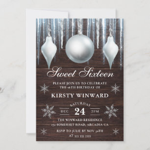 Invitación Adornos de Vidrio de Invierno y Copos de Nieve Cum