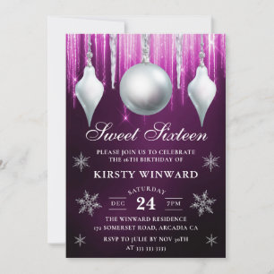 Invitación Adornos de Vidrio de Invierno y Copos de Nieve Cum