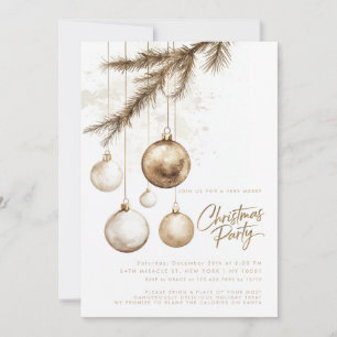 Invitación Adornos Dorados Elegantes Mínimos Bolas de Navidad