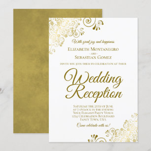 Invitación Adornos Dorados en Recepción de Boda Elegante Blan
