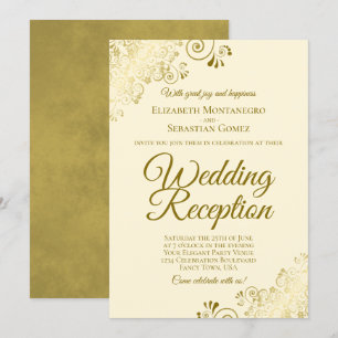 Invitación Adornos dorados en recepción de boda elegante crem