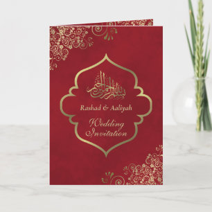 Invitación Adornos Dorados Ornamentales sobre Rojo Elegante B